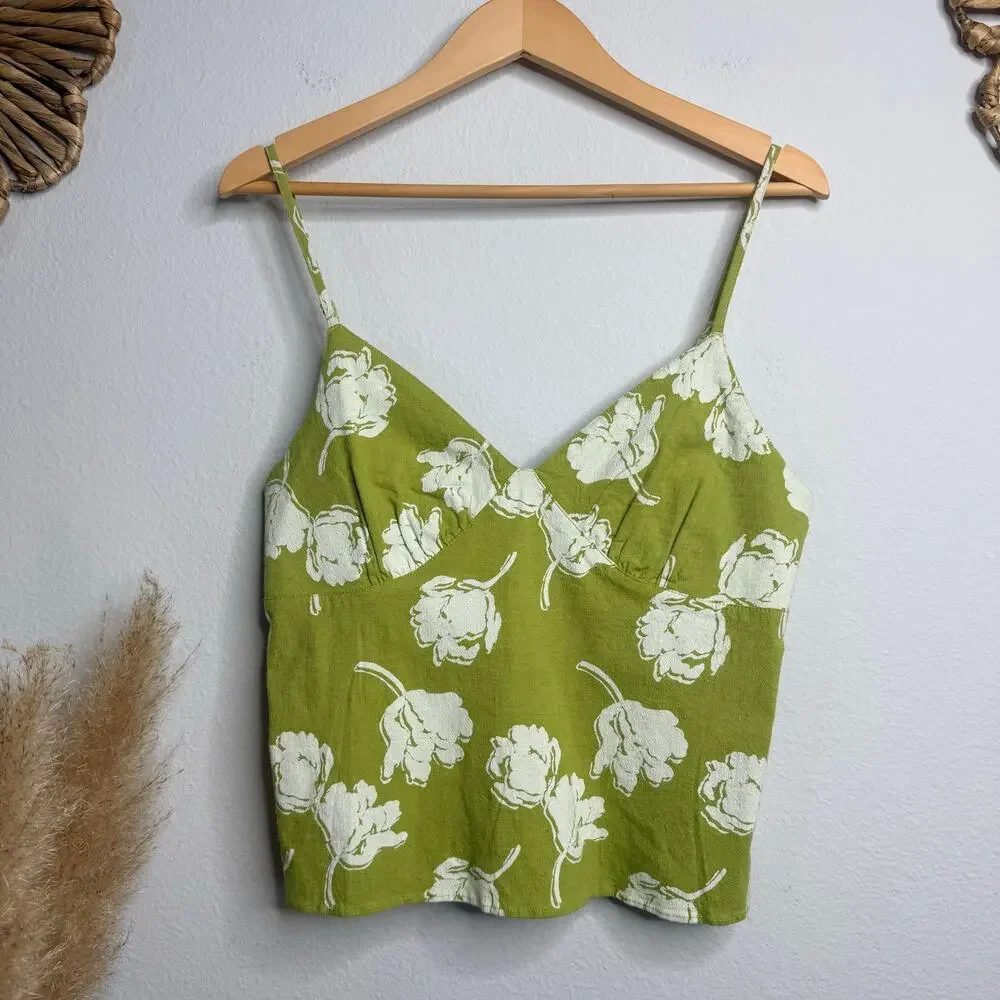 Free People top floral cotton linen blend v-neck printed cami stretchy Large
